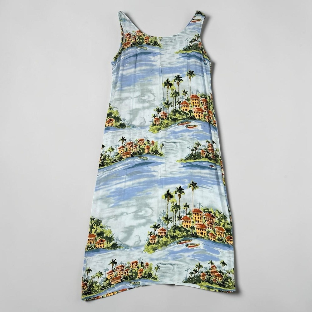 Vintage 90s Weekend Traffic Slip Maxi Dress M Island Scenic Novelty Print